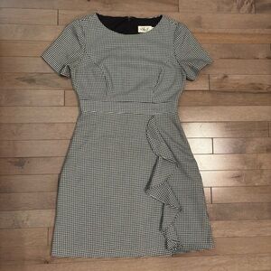 Eliza J Houndstooth Black and White Mini Dress 2P Sheath Dress with Ruffles